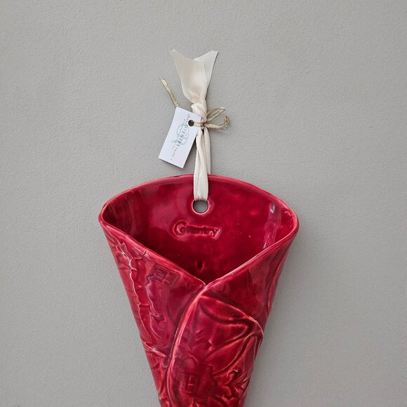 Red Ceramic Tussie Mussie Wall Pocket Wall Hanging Handcrafted - Picture 3 of 9